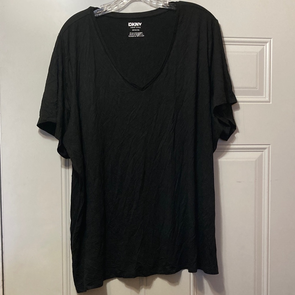 DKNY Black V-Neck Short Sleeve Tee 3X NWOT